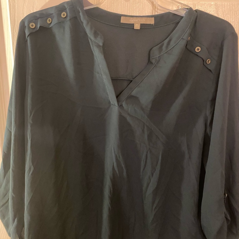 Sweet Rain Blue 3/4 Sleeve Mandarin Collar Blouse